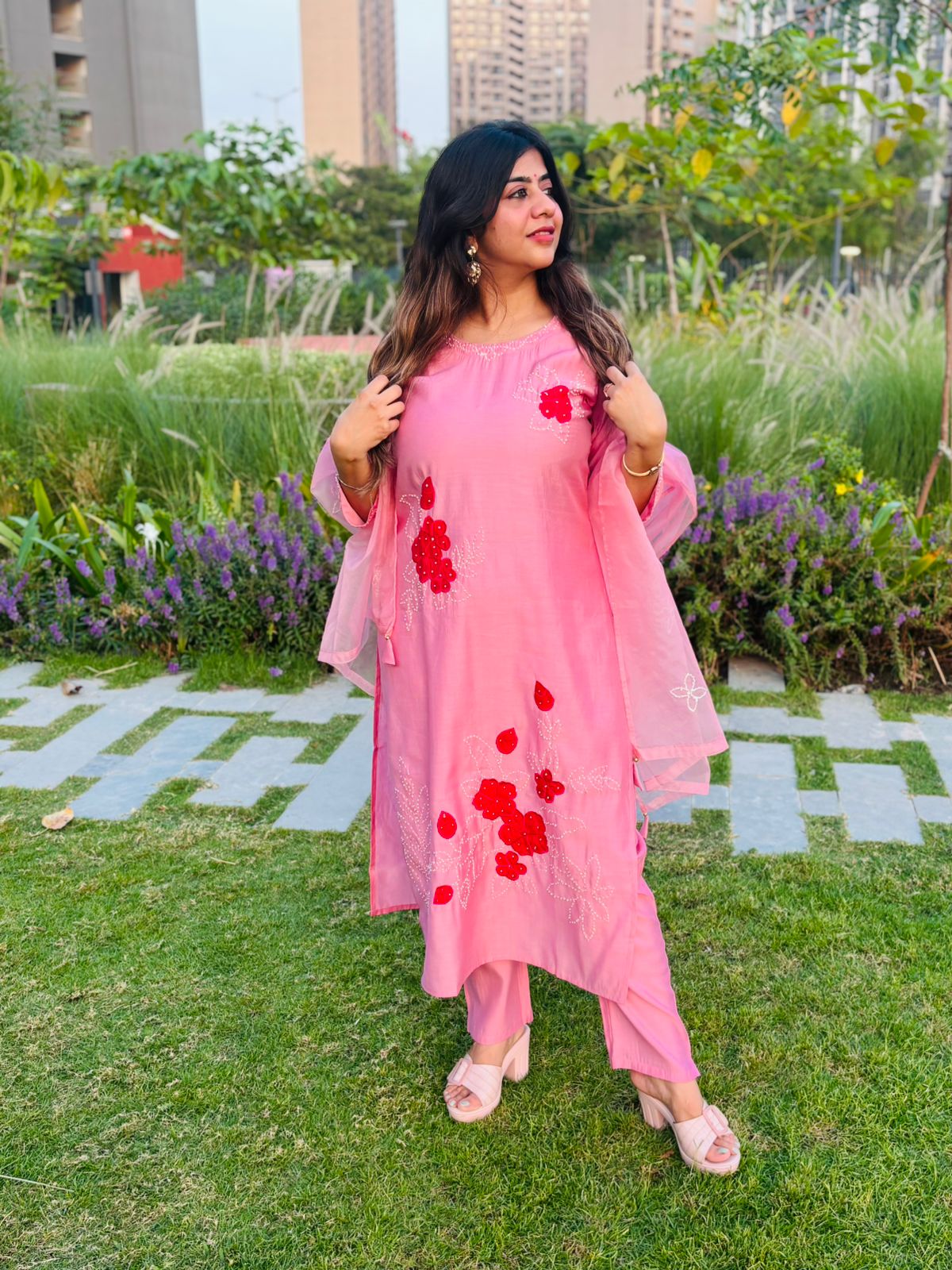 Graceful Barbie Pink Floral Embroidered Kurta Set