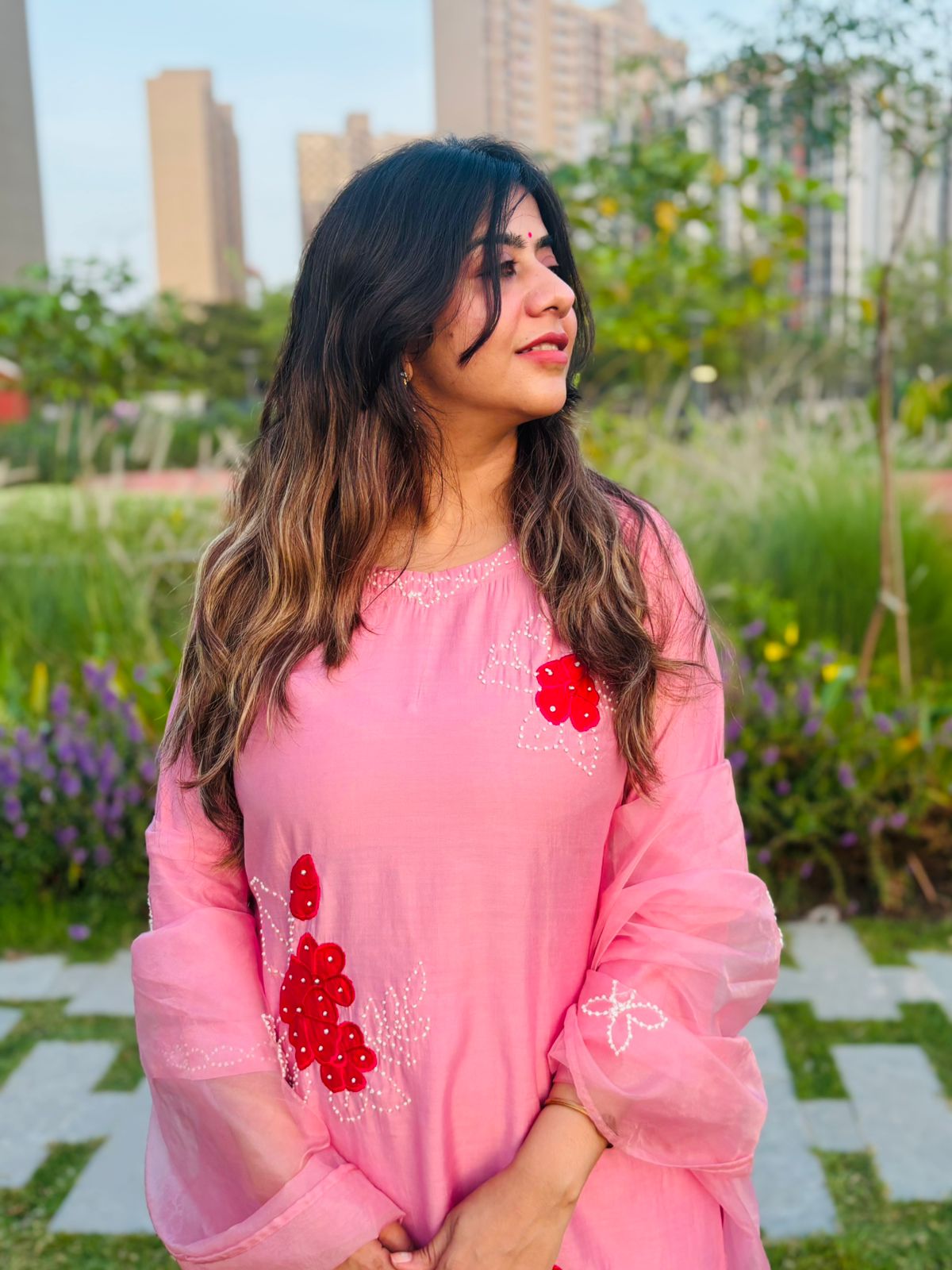 Graceful Barbie Pink Floral Embroidered Kurta Set