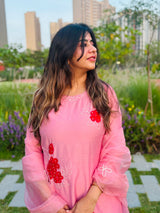 Graceful Barbie Pink Floral Embroidered Kurta Set