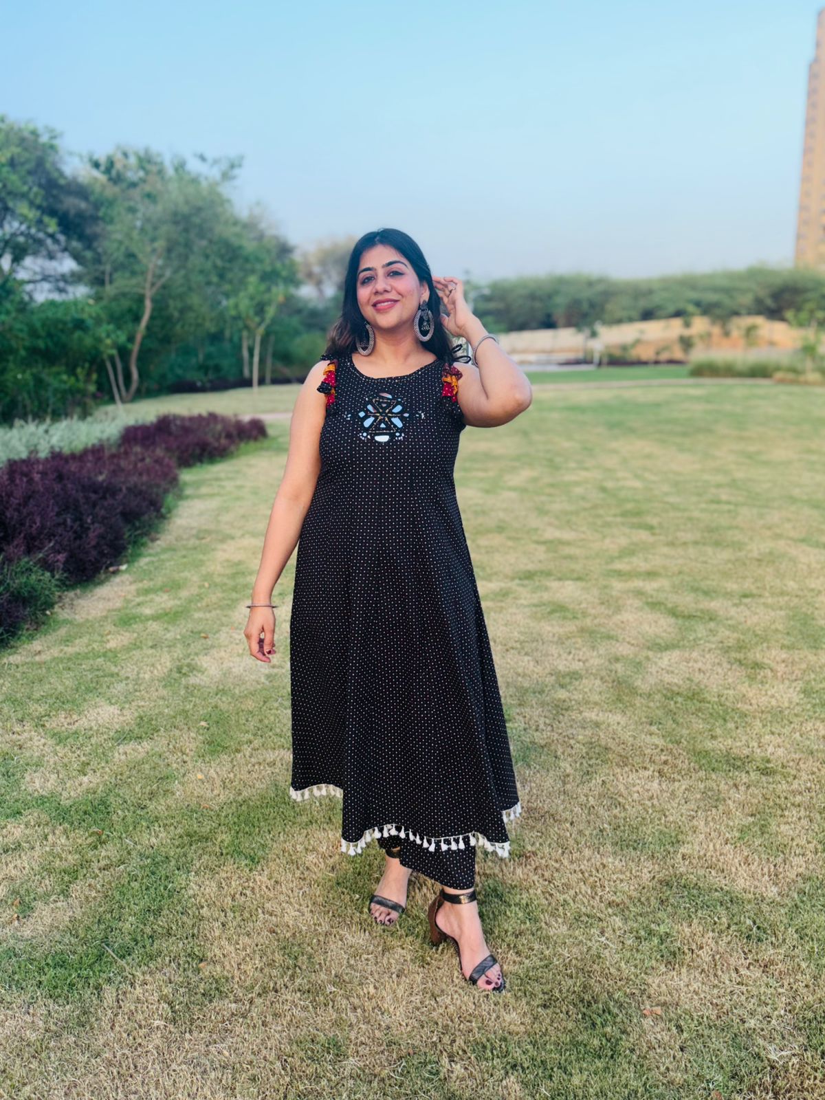 BLack Polka Mirror Aline Dress