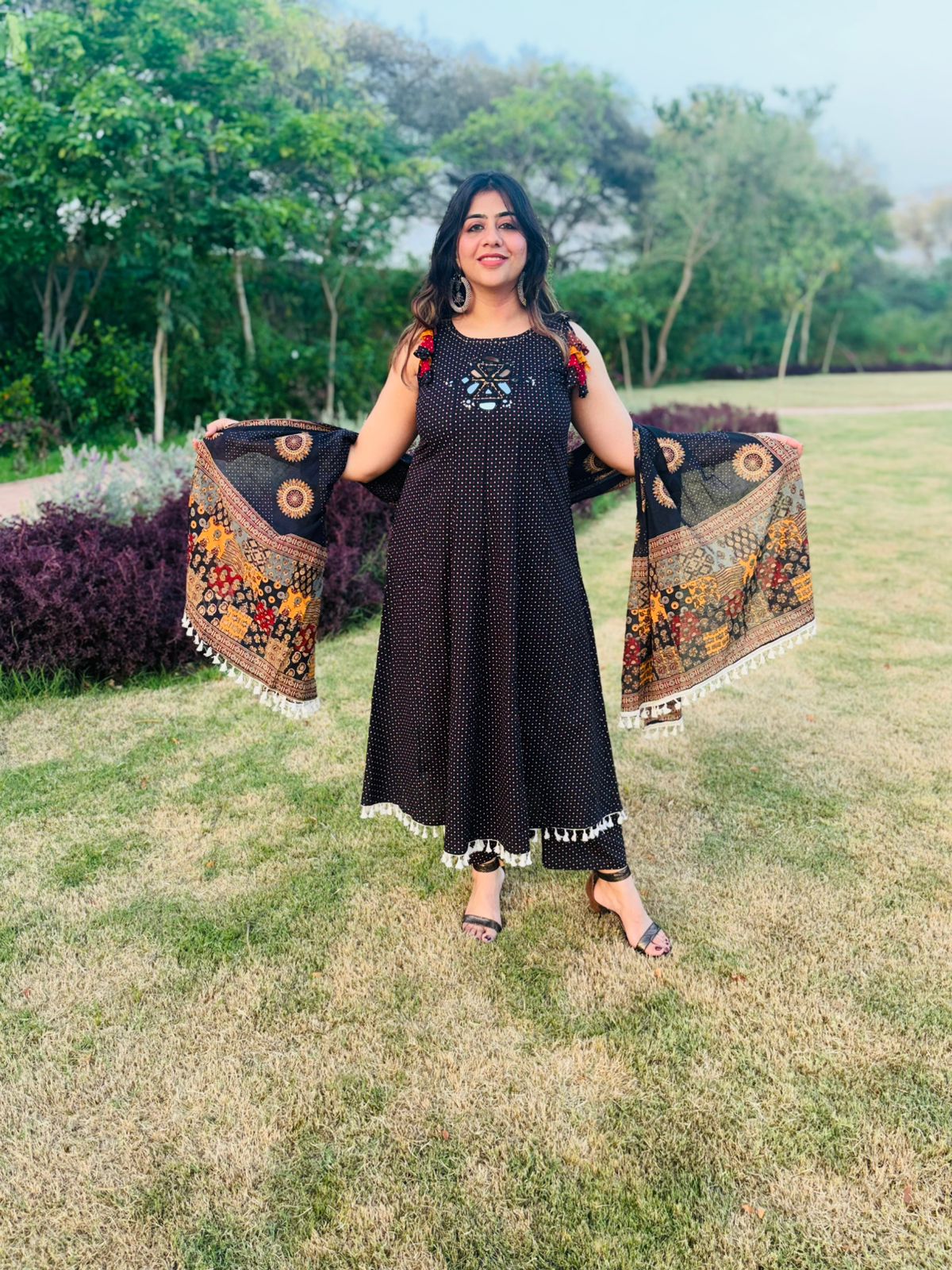 BLack Polka Mirror Aline Dress