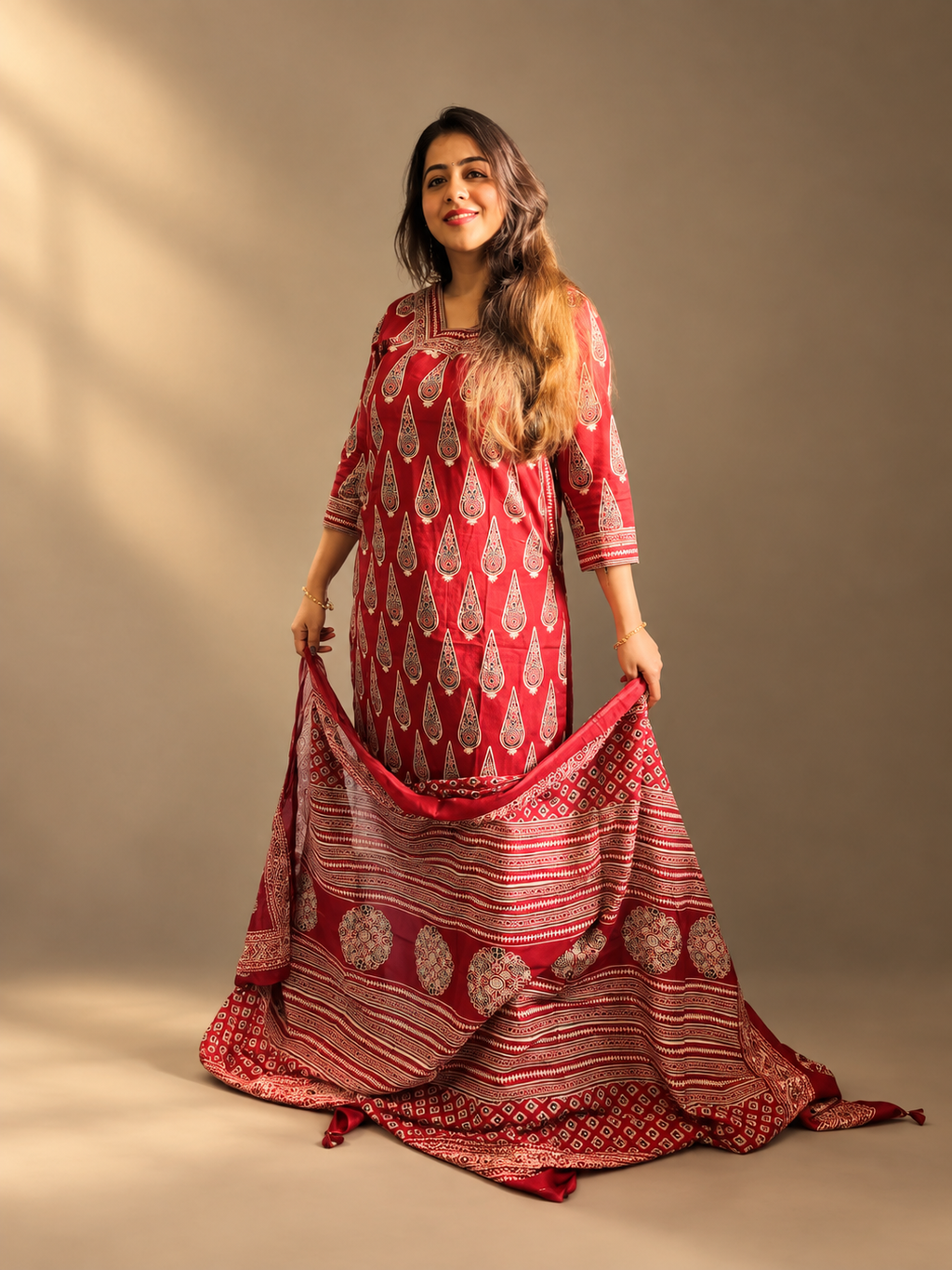 Maroon Printed Farshi Salwar Suit Set for Women | Traditional Ethnic 3-Piece Outfit