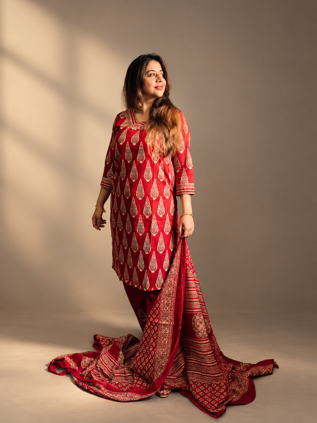 Maroon Printed Farshi Salwar Suit Set for Women | Traditional Ethnic 3-Piece Outfit
