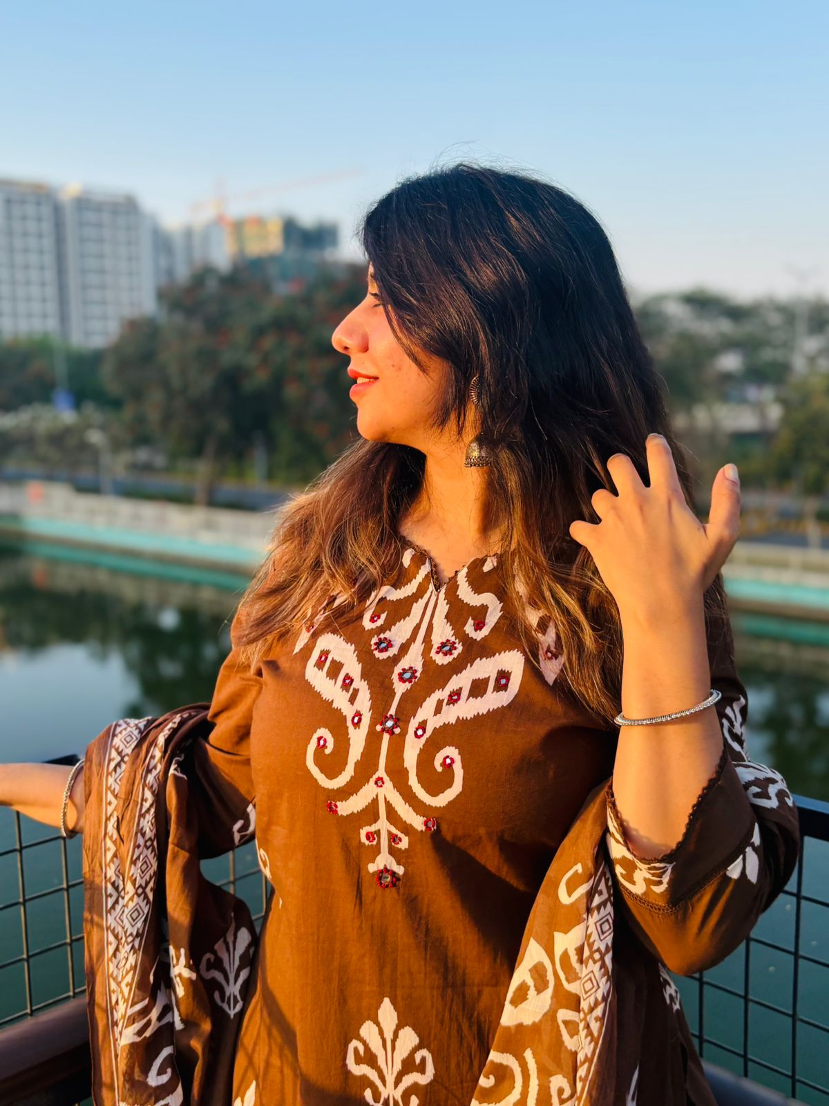 Elegant Coffee Brown Printed Kurta Set with Dupatta