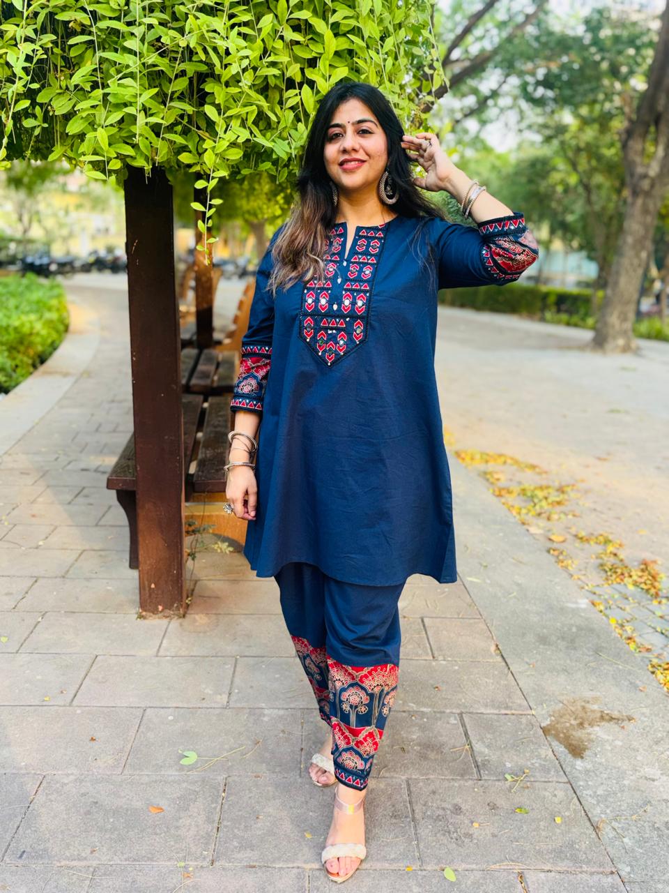Midnight Blue Kurta Set with Printed Salwar
