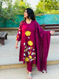 Magenta Lotus Printed Kurta Set