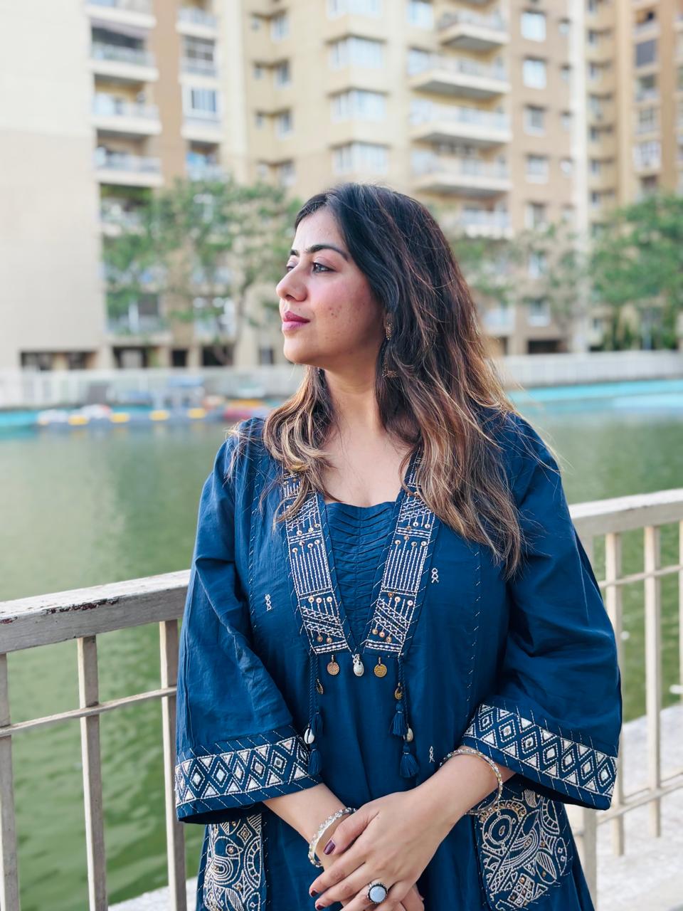 Midnight Blue Embroidered Kurta Set for Women