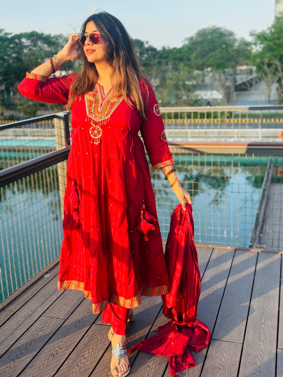 Ruby Radiance Embroidered Anarkali Suit Set  Description