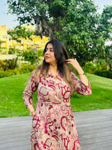 Blush Pink Floral Printed Cotton Midi Dress