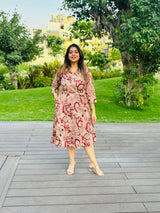 Blush Pink Floral Printed Cotton Midi Dress