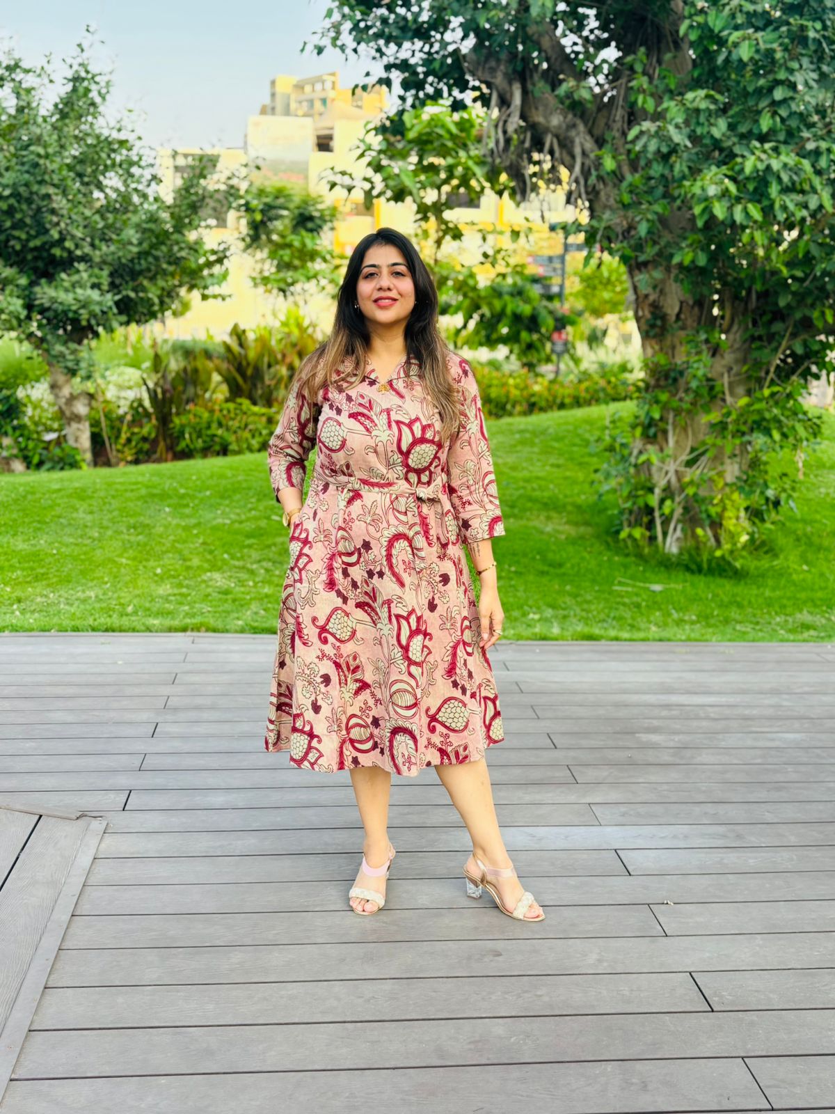 Blush Pink Floral Printed Cotton Midi Dress