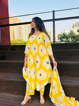 Sunshine Yellow Floral Kurta Pant Set with Dupatta