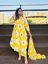 Sunshine Yellow Floral Kurta Pant Set with Dupatta
