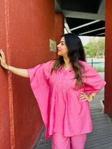 Candy Pink Embellished Kaftan Co-Ord Set for Women