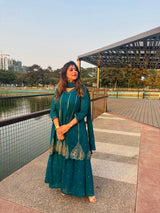 Emerald Grace Embroidered Kurta Sharara Set with Dupatta