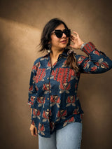 Midnight Bloom Printed Cotton Shirt