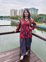Boho Printed Shirt & Skirt Co-Ord Set for Women Muslin Co-Ord Set –Rust & Blue