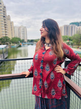 Boho Printed Shirt & Skirt Co-Ord Set for Women Muslin Co-Ord Set –Rust & Blue