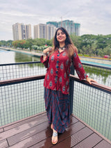 Boho Printed Shirt & Skirt Co-Ord Set for Women Muslin Co-Ord Set –Rust & Blue