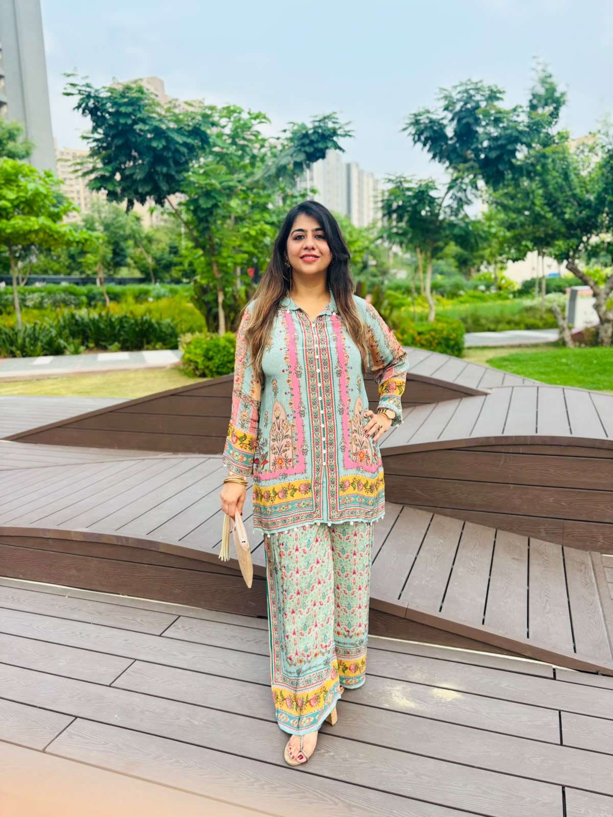 Women's Floral Printed Crepe Co-Ord Set | Premium Kurta & Palazzo Set | Mint Green