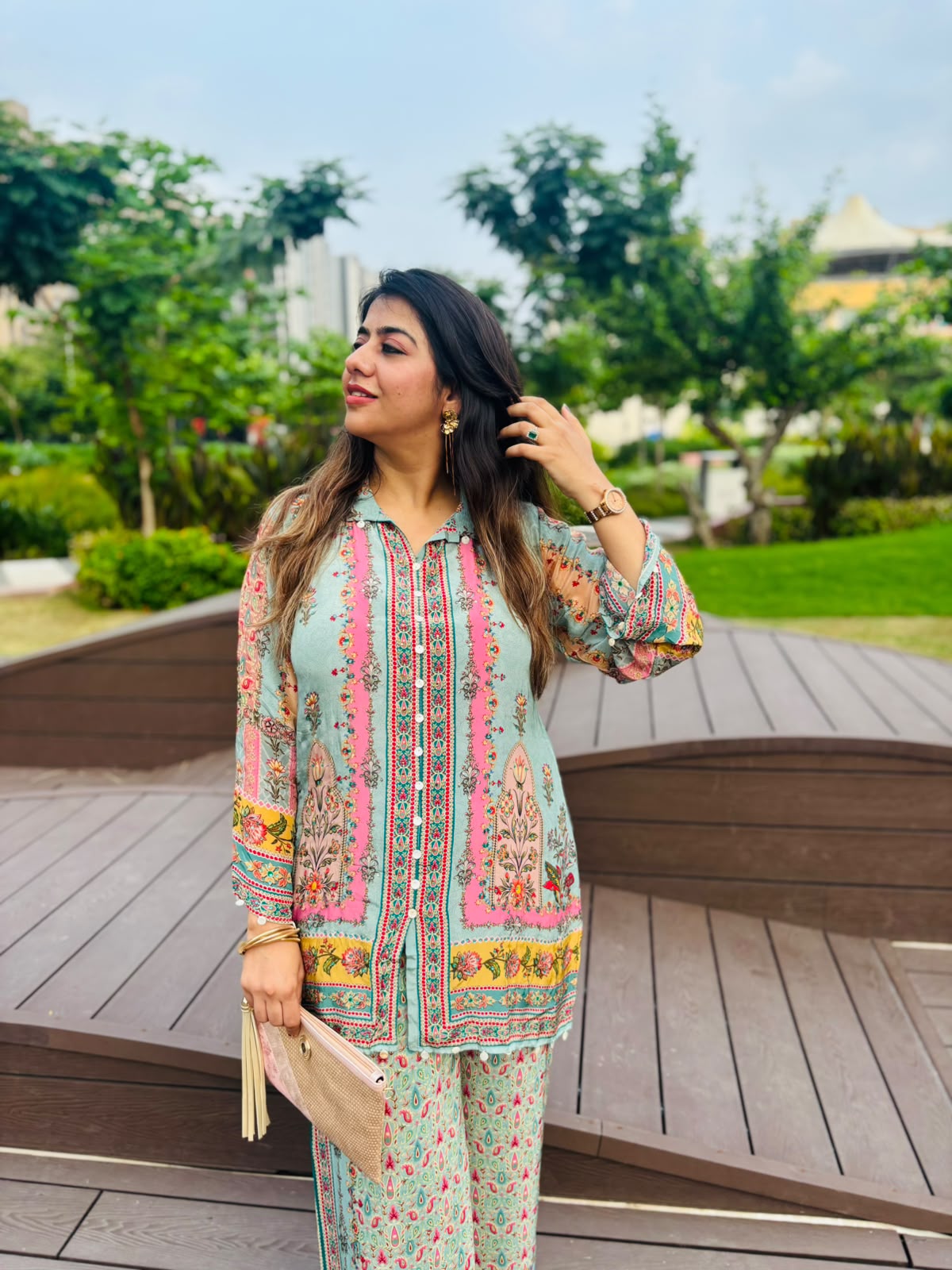 Women's Floral Printed Crepe Co-Ord Set | Premium Kurta & Palazzo Set | Mint Green