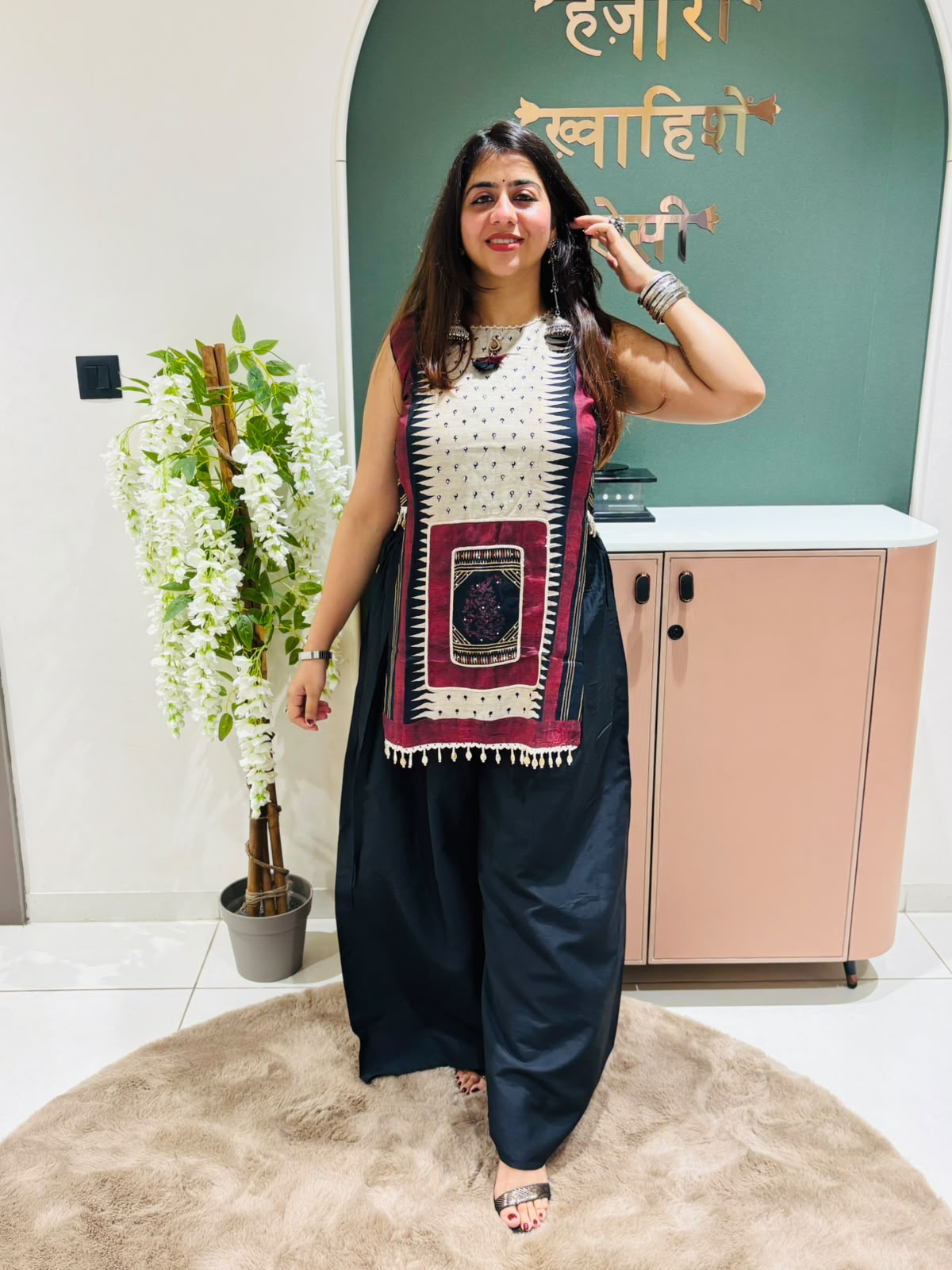 Black Printed Sleeveless Kurta with Palazo  Set for Women | Ethnic Wear