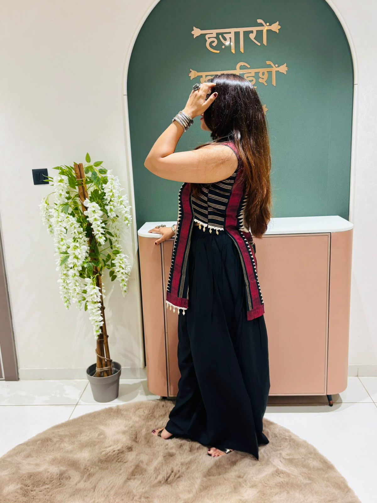 Black Printed Sleeveless Kurta with Palazo  Set for Women | Ethnic Wear