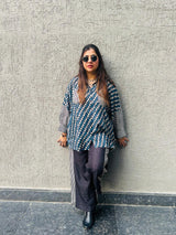 Blue Printed Indo-Western Co-ord Set with Straight Pants