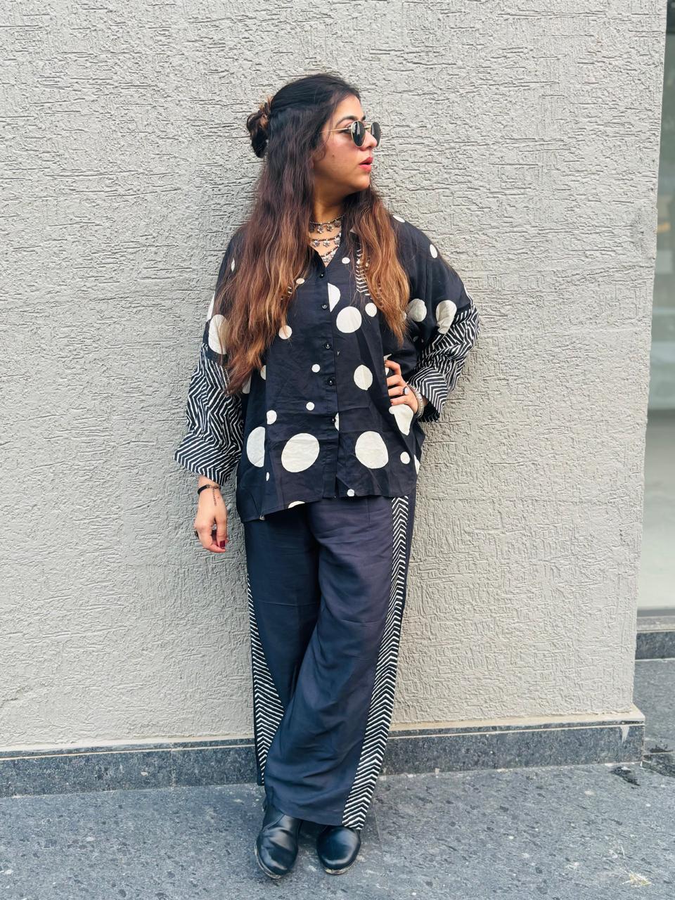 Black & White Polka Dot Printed Co-ord Set for Women