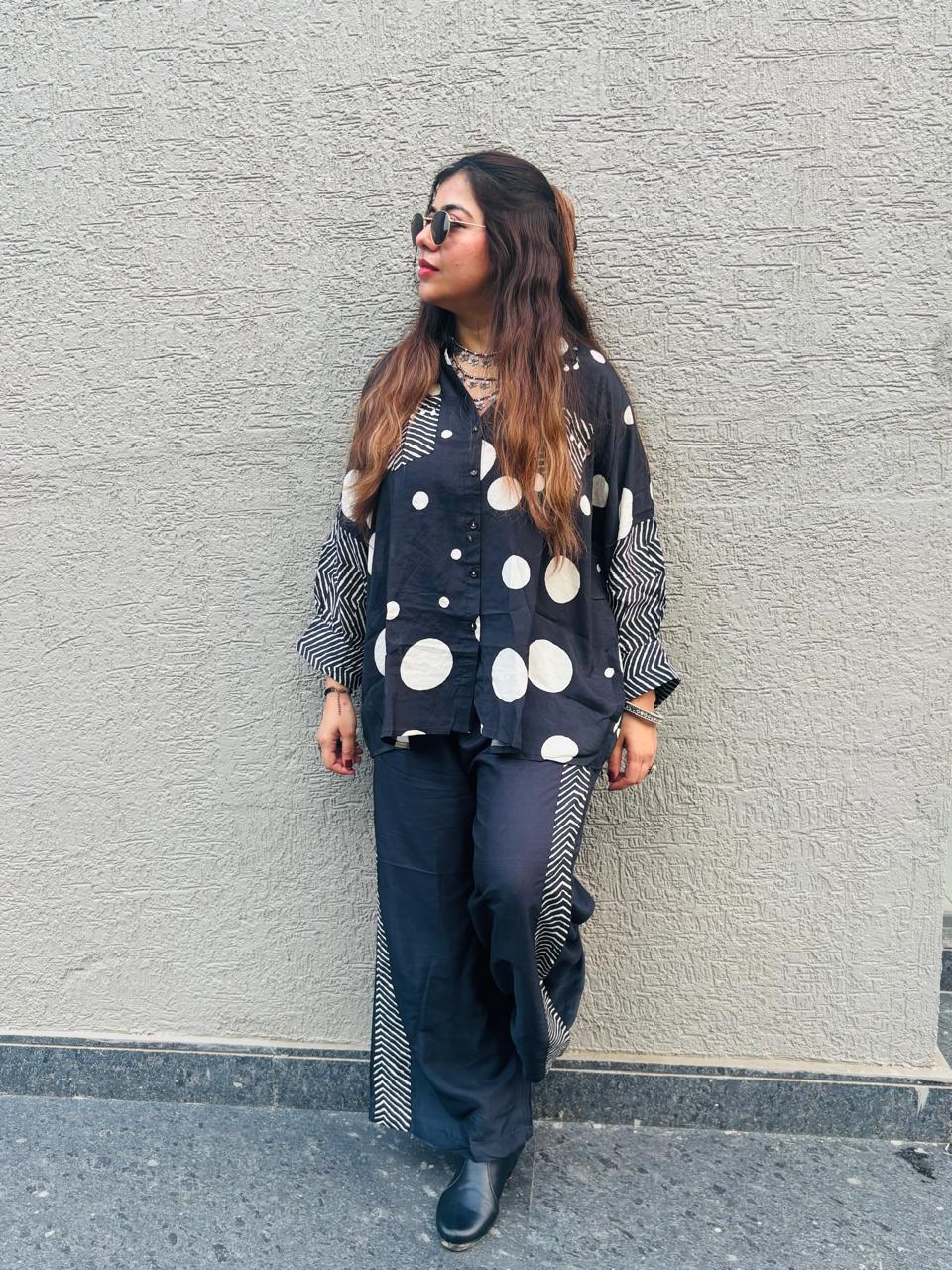 Black & White Polka Dot Printed Co-ord Set for Women
