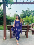 Purple Floral Printed Spaghetti Strap Kurta Set with Dupatta