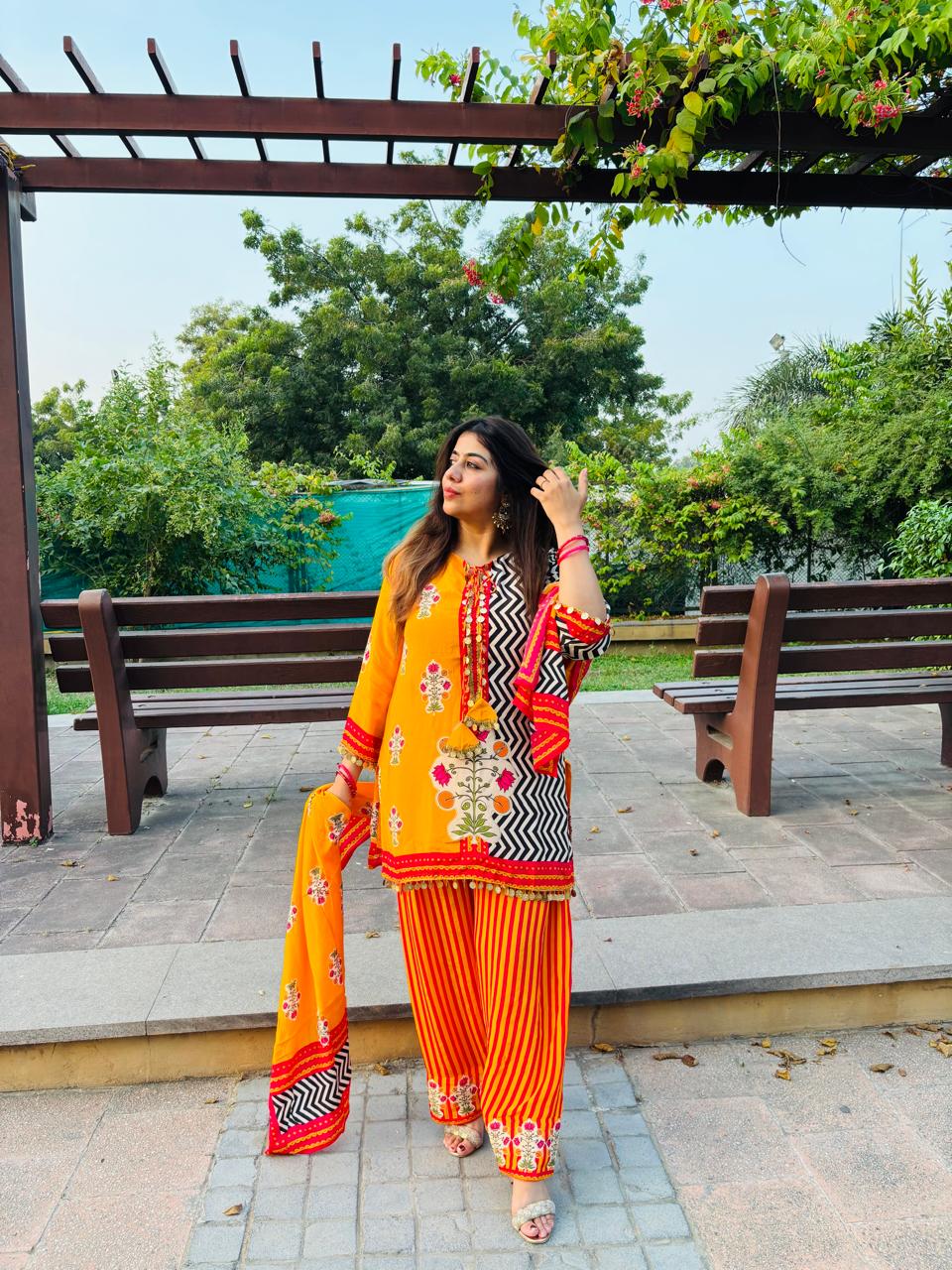 Yellow Floral Kurta Salwar DupaViral tta Set for Women | Printed Ethnic Suit Set