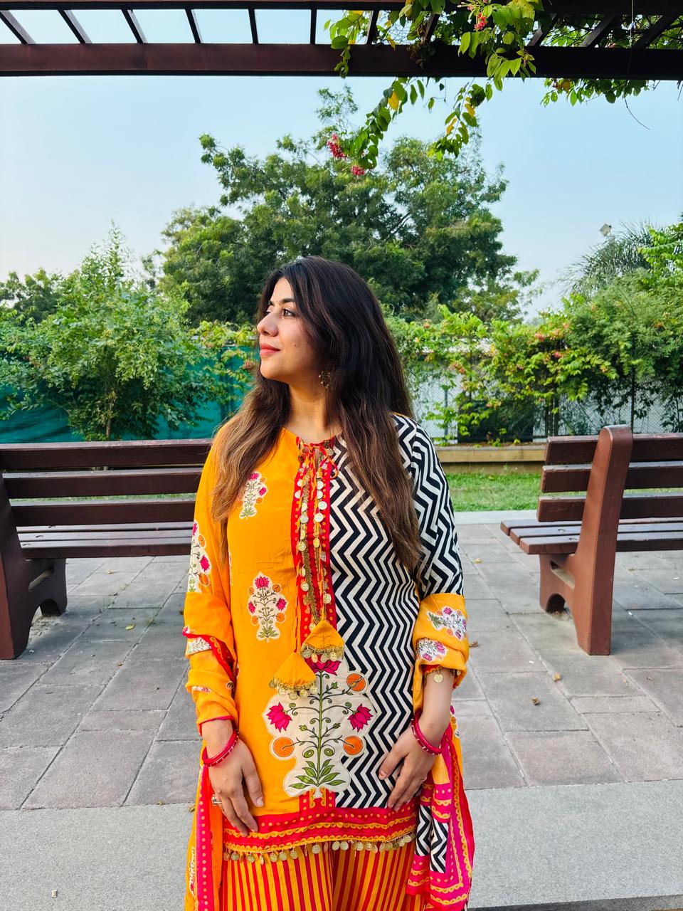 Yellow Floral Kurta Salwar DupaViral tta Set for Women | Printed Ethnic Suit Set
