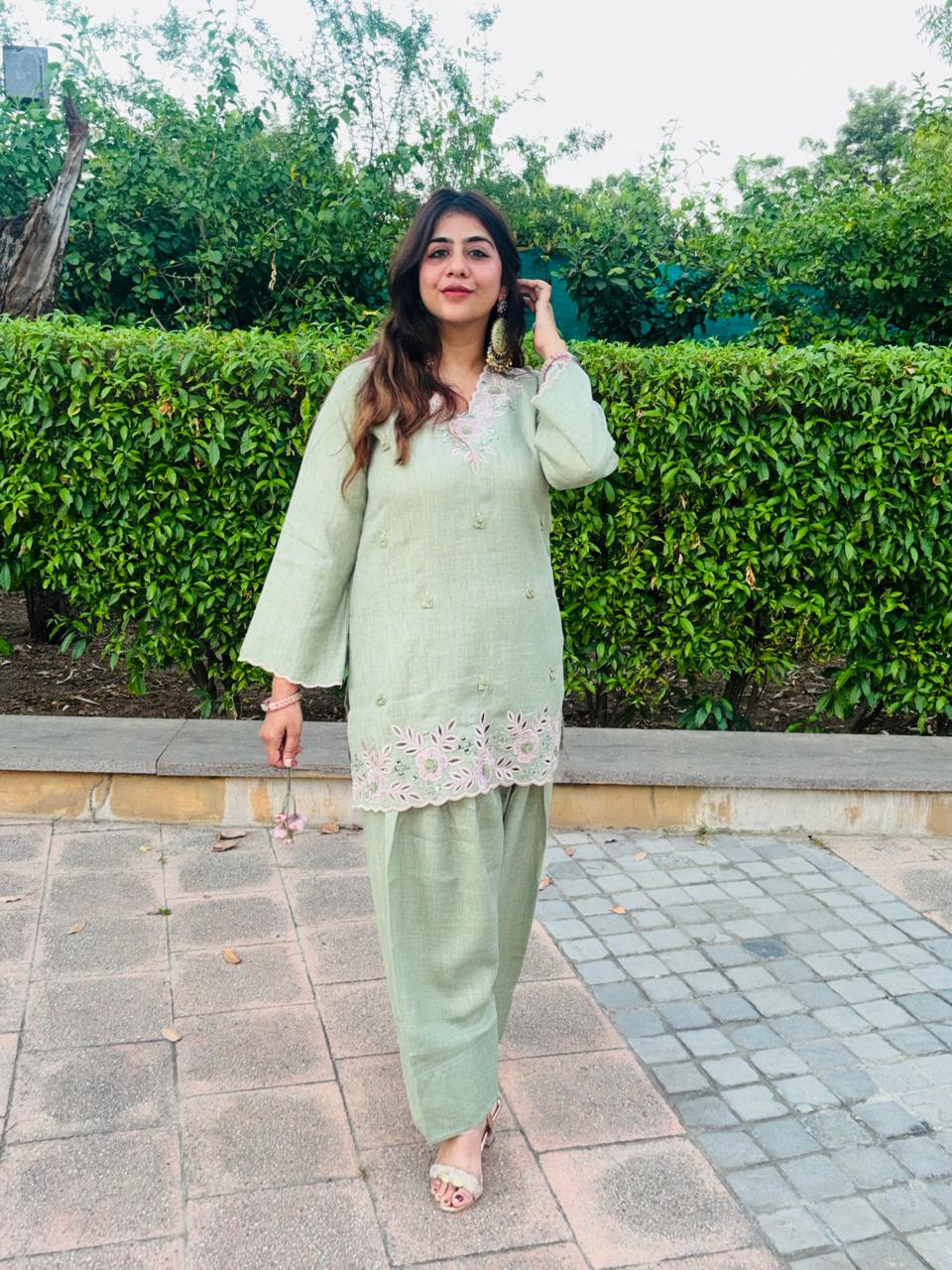 Organic Cotton Cutwork Farshi Cord Set for Women | Elegant Ethnic Co-ord Set