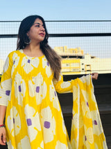 Sunshine Yellow Floral Kurta Pant Set with Dupatta