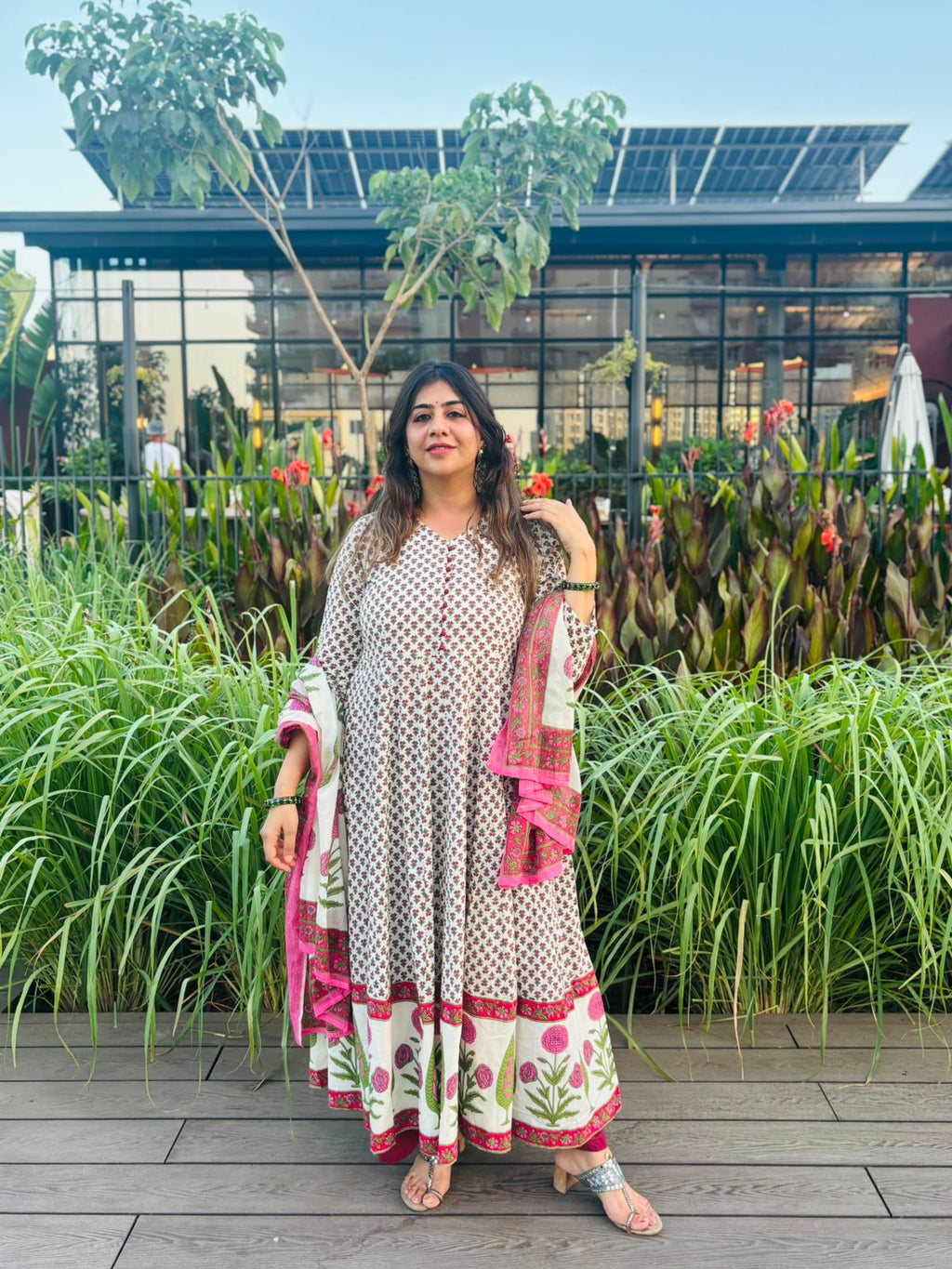 Blooming Grace Floral Anarkali Set with Dupatta