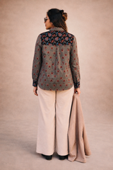 Smoky Grey Floral Printed Cotton Shirt for Women