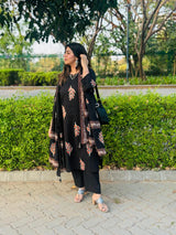 Midnight Elegance Black Cotton Printed Kurta Set with Dupatta