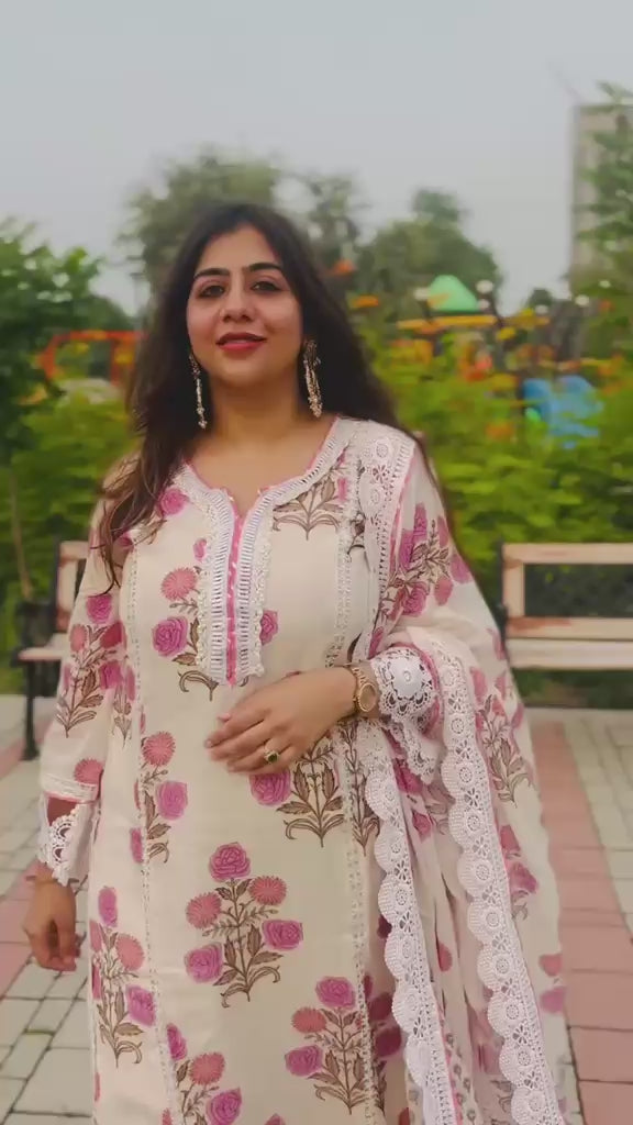 Pakistani Style Motif Print Suit Set | Floral Printed 3-Piece Ethnic Dress