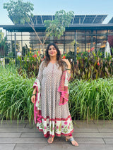 White Anarkali Block Print